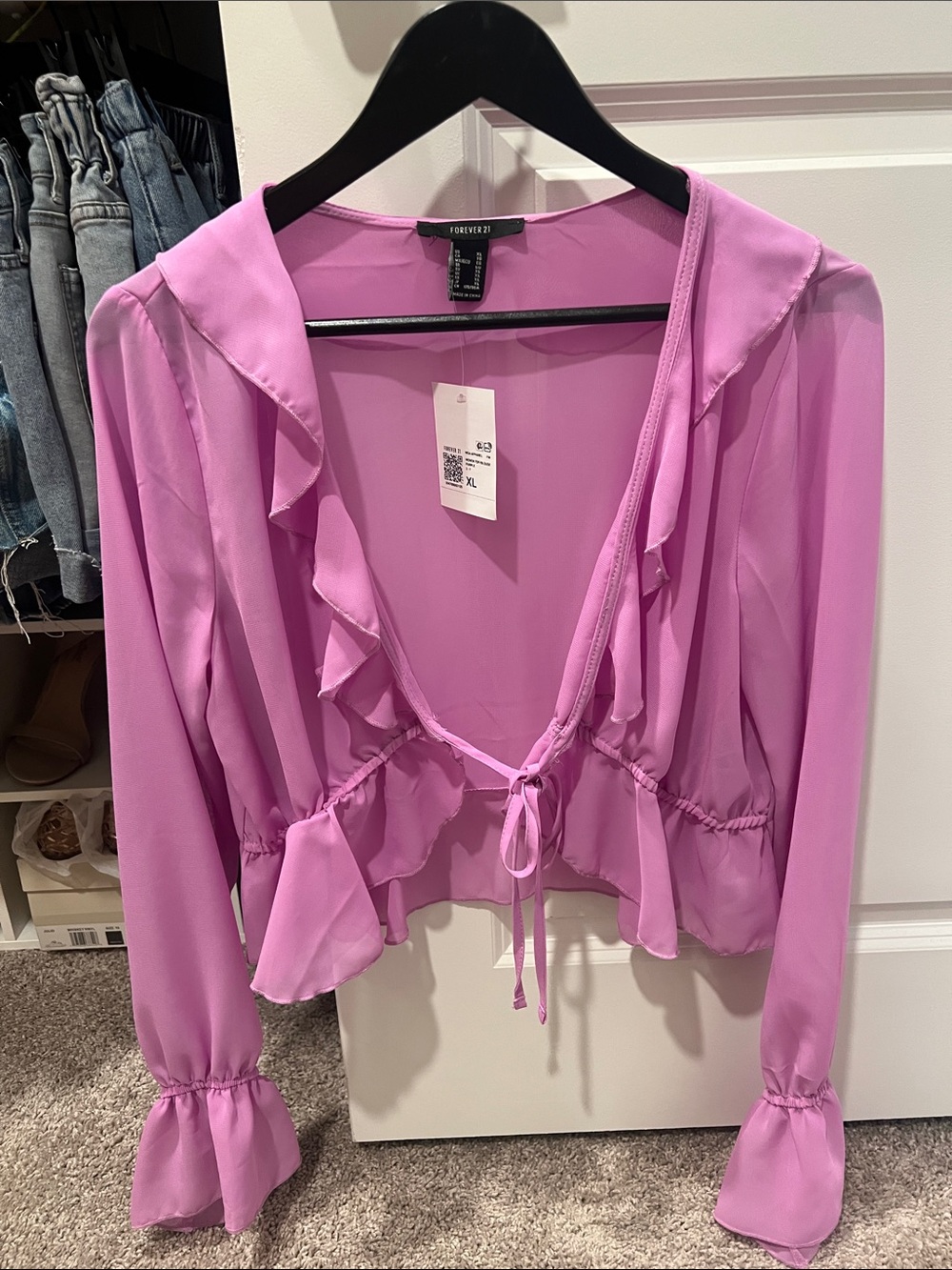 Forever 21 Pink Ruffle Tie-Front Blouse